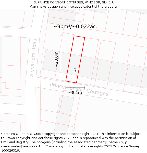 3, PRINCE CONSORT COTTAGES, WINDSOR, SL4 1JA: Plot and title map