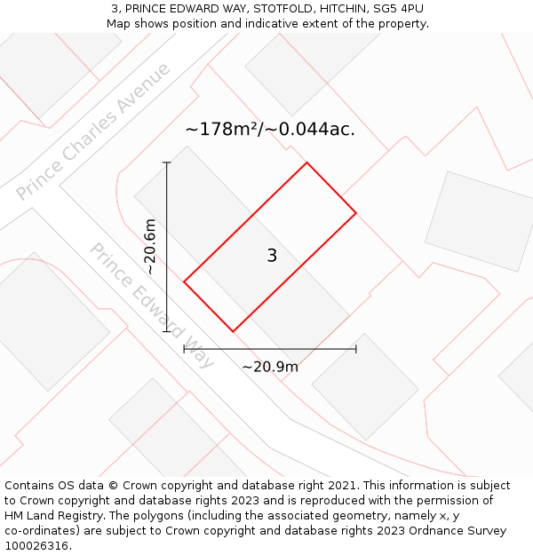 3, PRINCE EDWARD WAY, STOTFOLD, HITCHIN, SG5 4PU: Plot and title map