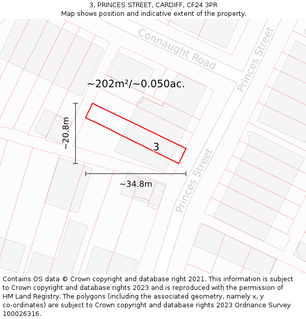 3, PRINCES STREET, CARDIFF, CF24 3PR: Plot and title map