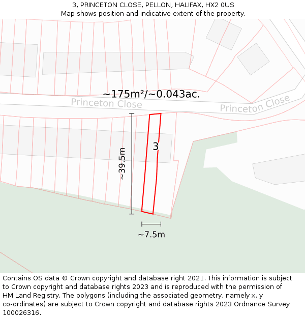3, PRINCETON CLOSE, PELLON, HALIFAX, HX2 0US: Plot and title map