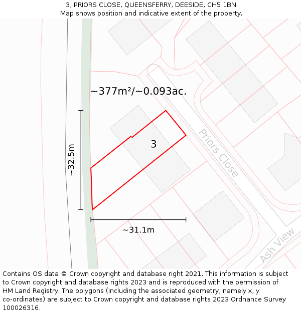 3, PRIORS CLOSE, QUEENSFERRY, DEESIDE, CH5 1BN: Plot and title map