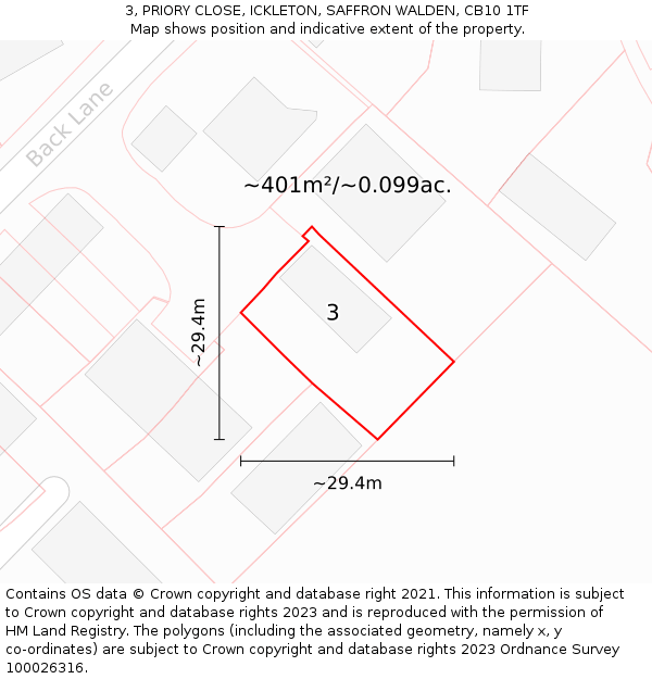 3, PRIORY CLOSE, ICKLETON, SAFFRON WALDEN, CB10 1TF: Plot and title map