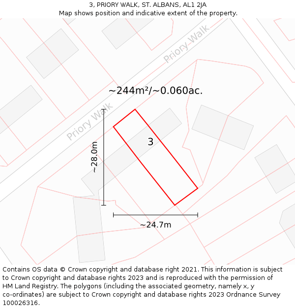 3, PRIORY WALK, ST. ALBANS, AL1 2JA: Plot and title map