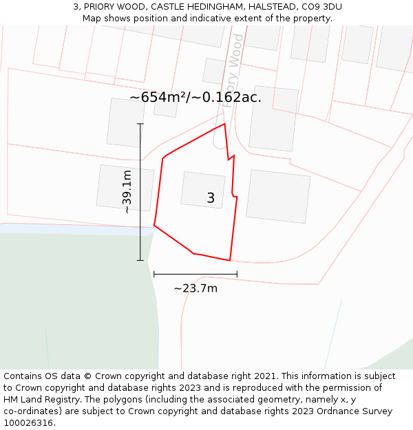 3, PRIORY WOOD, CASTLE HEDINGHAM, HALSTEAD, CO9 3DU: Plot and title map