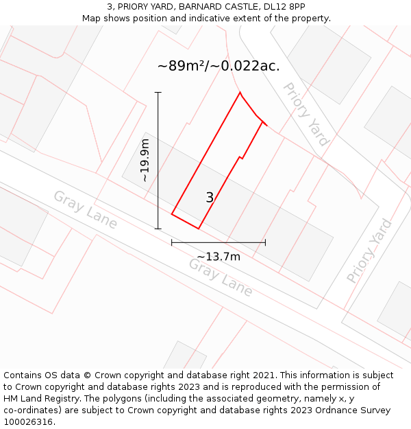 3, PRIORY YARD, BARNARD CASTLE, DL12 8PP: Plot and title map