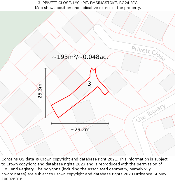 3, PRIVETT CLOSE, LYCHPIT, BASINGSTOKE, RG24 8FG: Plot and title map