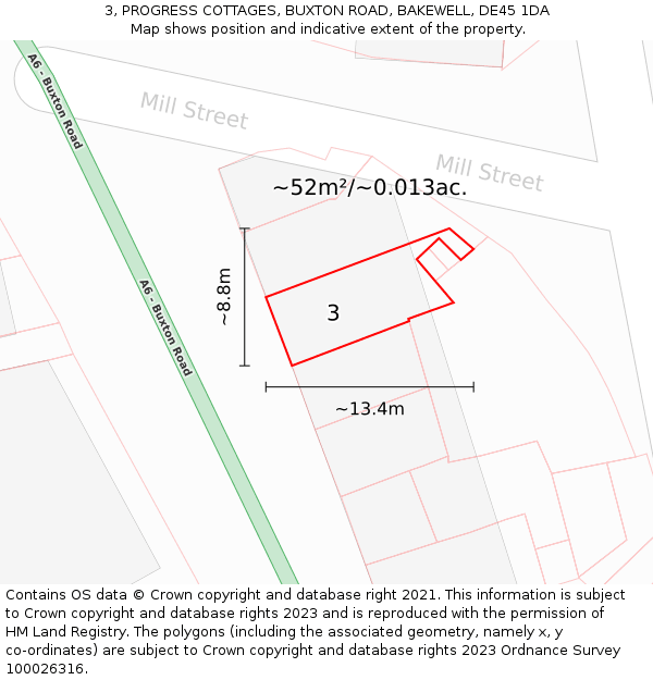 3, PROGRESS COTTAGES, BUXTON ROAD, BAKEWELL, DE45 1DA: Plot and title map