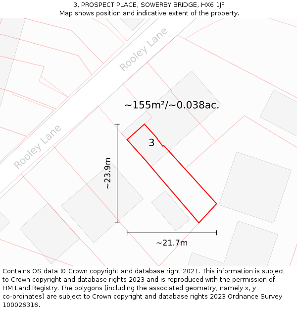 3, PROSPECT PLACE, SOWERBY BRIDGE, HX6 1JF: Plot and title map