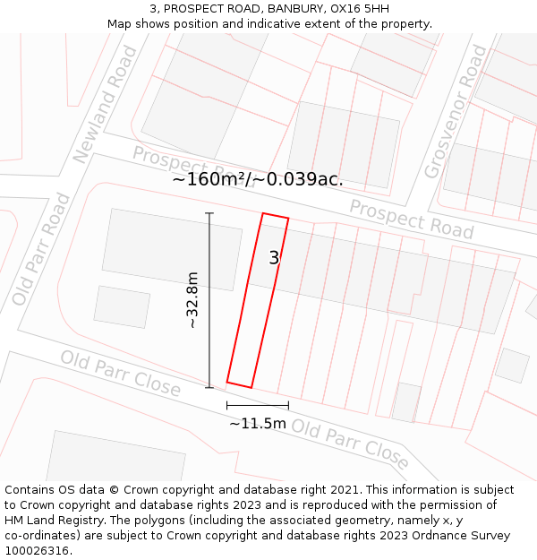 3, PROSPECT ROAD, BANBURY, OX16 5HH: Plot and title map