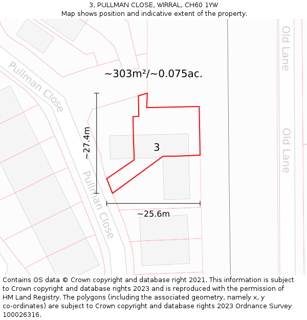 3, PULLMAN CLOSE, WIRRAL, CH60 1YW: Plot and title map