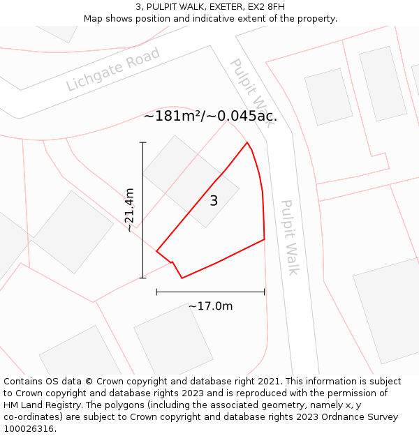 3, PULPIT WALK, EXETER, EX2 8FH: Plot and title map