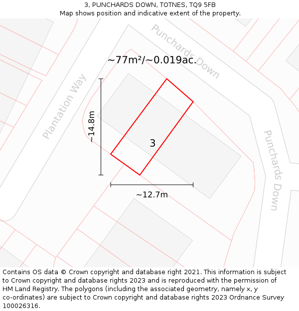 3, PUNCHARDS DOWN, TOTNES, TQ9 5FB: Plot and title map