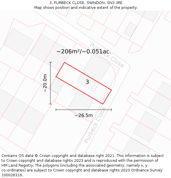 3, PURBECK CLOSE, SWINDON, SN3 3RE: Plot and title map