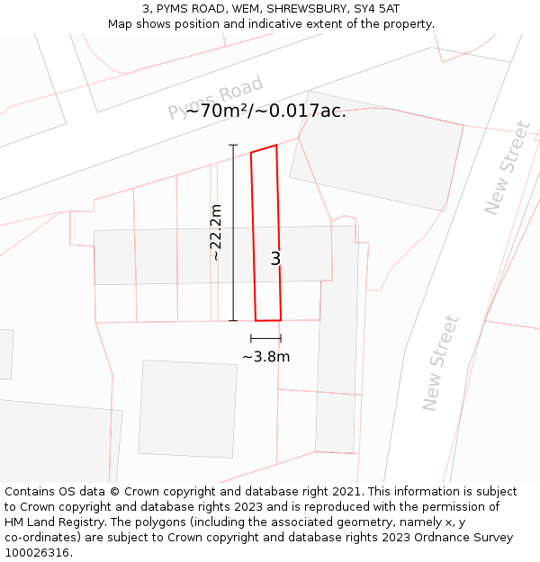 3, PYMS ROAD, WEM, SHREWSBURY, SY4 5AT: Plot and title map