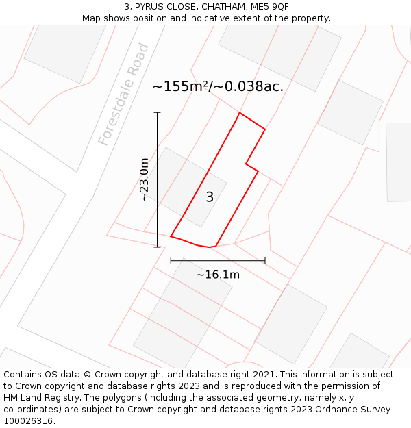 3, PYRUS CLOSE, CHATHAM, ME5 9QF: Plot and title map
