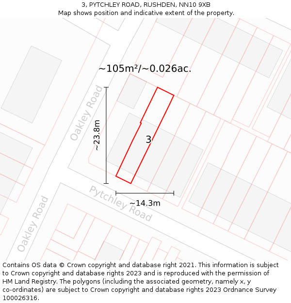 3, PYTCHLEY ROAD, RUSHDEN, NN10 9XB: Plot and title map
