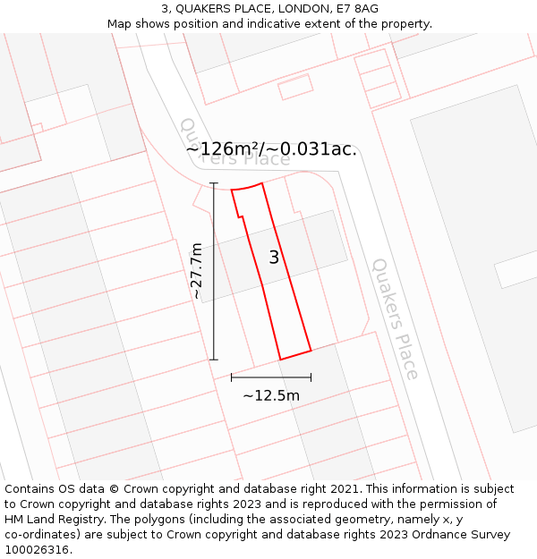 3, QUAKERS PLACE, LONDON, E7 8AG: Plot and title map
