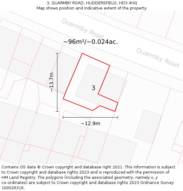 3, QUARMBY ROAD, HUDDERSFIELD, HD3 4HQ: Plot and title map