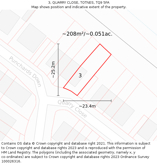 3, QUARRY CLOSE, TOTNES, TQ9 5FA: Plot and title map