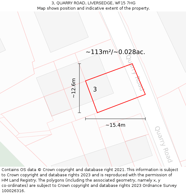 3, QUARRY ROAD, LIVERSEDGE, WF15 7HG: Plot and title map