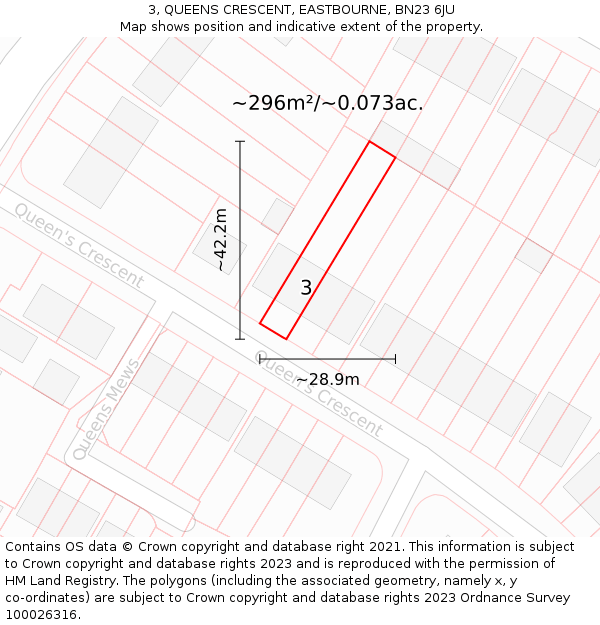 3, QUEENS CRESCENT, EASTBOURNE, BN23 6JU: Plot and title map