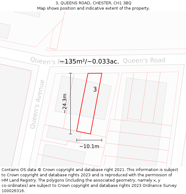 3, QUEENS ROAD, CHESTER, CH1 3BQ: Plot and title map