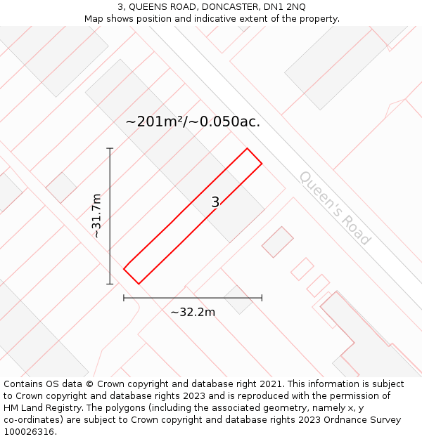 3, QUEENS ROAD, DONCASTER, DN1 2NQ: Plot and title map