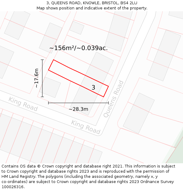 3, QUEENS ROAD, KNOWLE, BRISTOL, BS4 2LU: Plot and title map