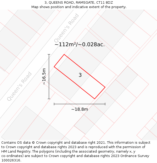 3, QUEENS ROAD, RAMSGATE, CT11 8DZ: Plot and title map