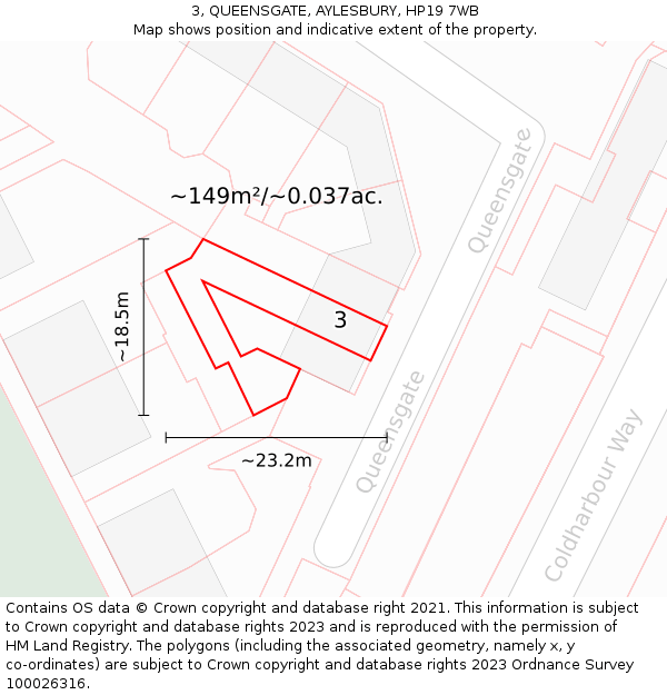 3, QUEENSGATE, AYLESBURY, HP19 7WB: Plot and title map