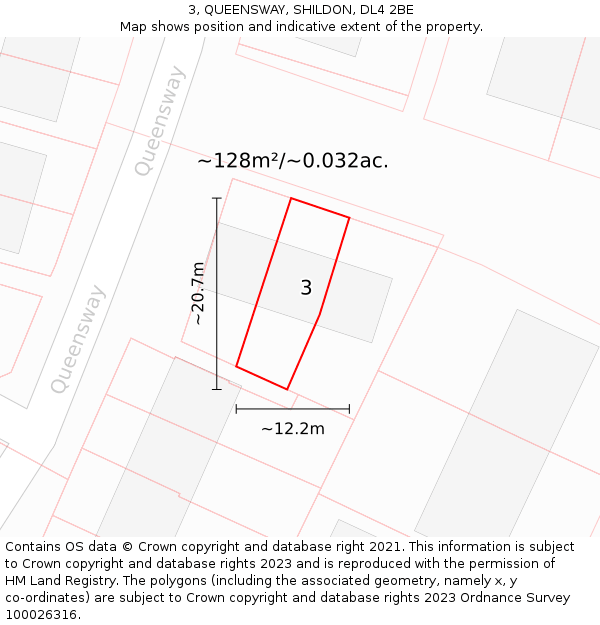 3, QUEENSWAY, SHILDON, DL4 2BE: Plot and title map