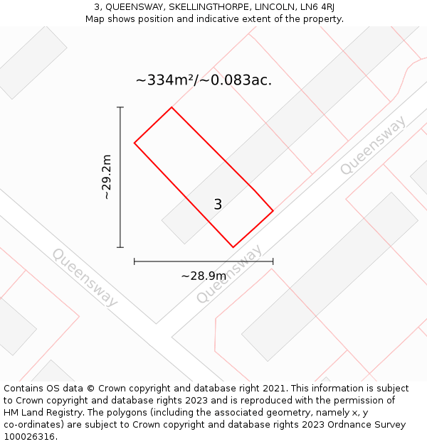 3, QUEENSWAY, SKELLINGTHORPE, LINCOLN, LN6 4RJ: Plot and title map