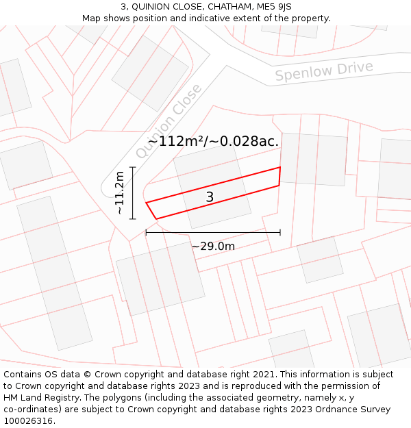3, QUINION CLOSE, CHATHAM, ME5 9JS: Plot and title map