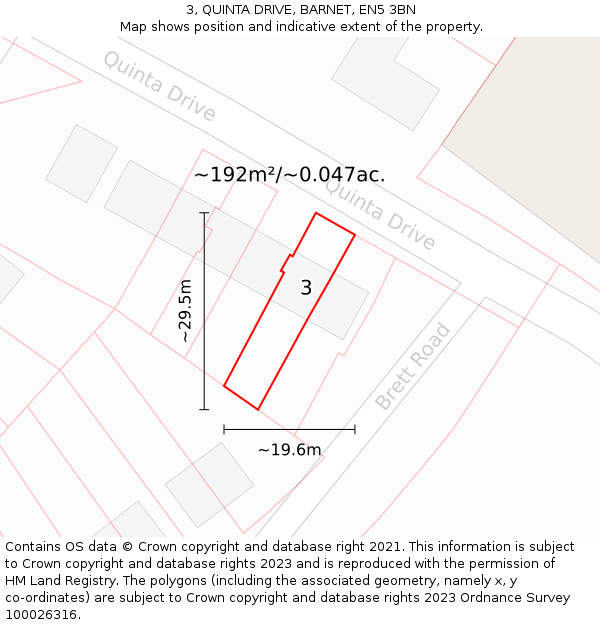 3, QUINTA DRIVE, BARNET, EN5 3BN: Plot and title map