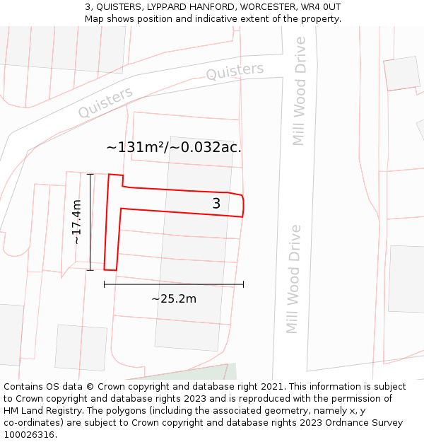 3, QUISTERS, LYPPARD HANFORD, WORCESTER, WR4 0UT: Plot and title map