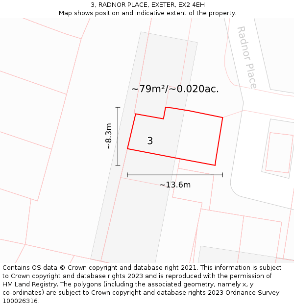 3, RADNOR PLACE, EXETER, EX2 4EH: Plot and title map