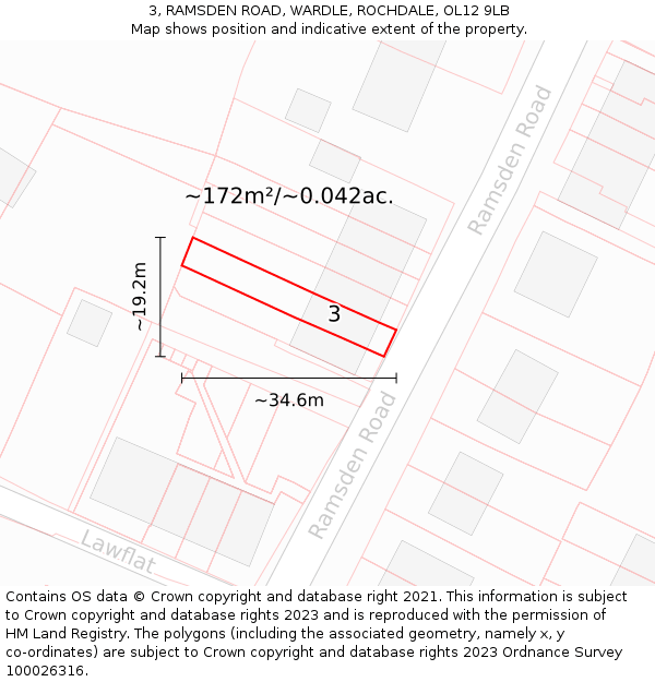 3, RAMSDEN ROAD, WARDLE, ROCHDALE, OL12 9LB: Plot and title map