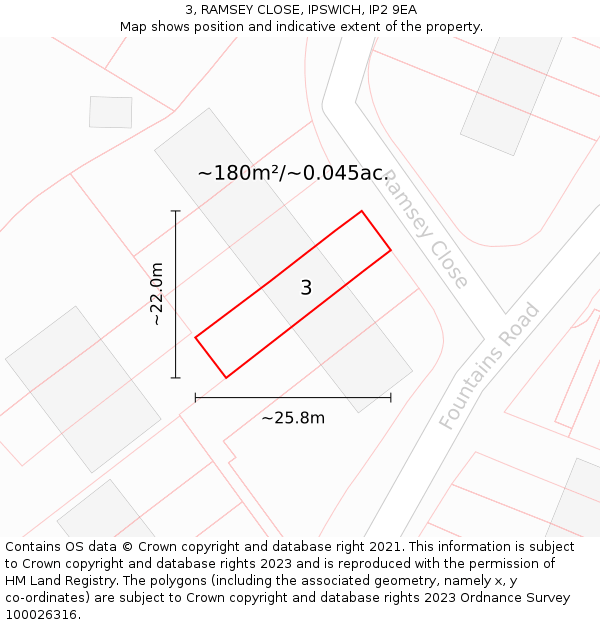 3, RAMSEY CLOSE, IPSWICH, IP2 9EA: Plot and title map