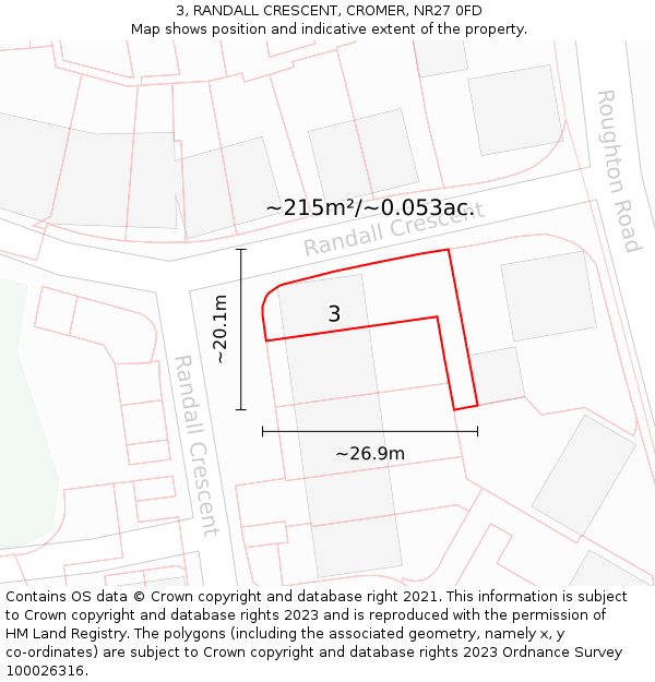 3, RANDALL CRESCENT, CROMER, NR27 0FD: Plot and title map