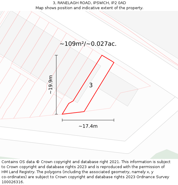 3, RANELAGH ROAD, IPSWICH, IP2 0AD: Plot and title map