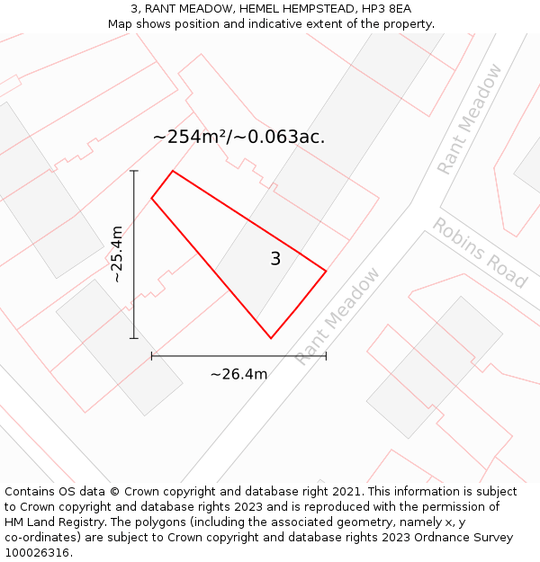 3, RANT MEADOW, HEMEL HEMPSTEAD, HP3 8EA: Plot and title map