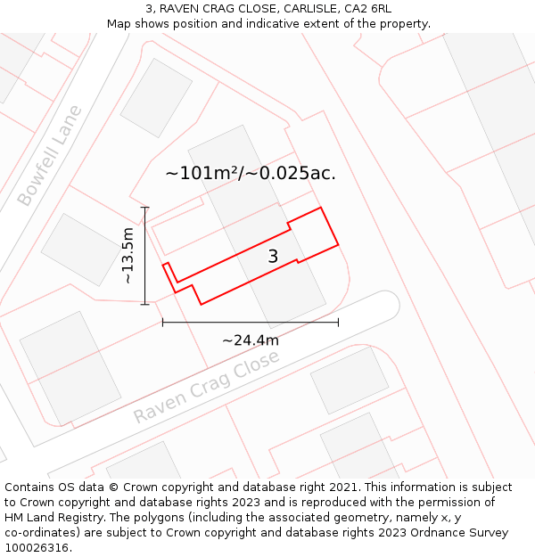 3, RAVEN CRAG CLOSE, CARLISLE, CA2 6RL: Plot and title map