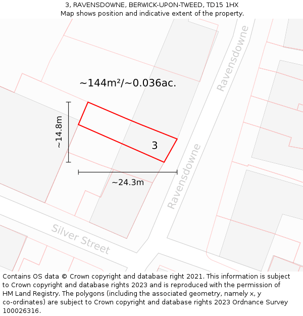 3, RAVENSDOWNE, BERWICK-UPON-TWEED, TD15 1HX: Plot and title map