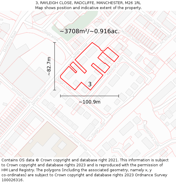 3, RAYLEIGH CLOSE, RADCLIFFE, MANCHESTER, M26 1RL: Plot and title map