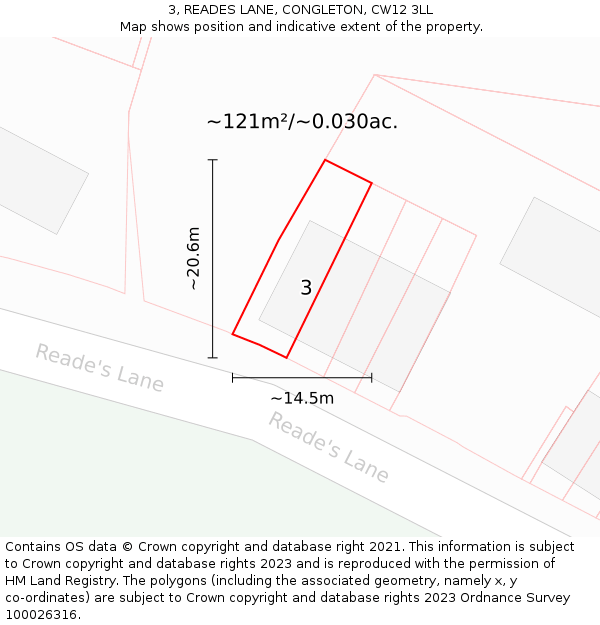 3, READES LANE, CONGLETON, CW12 3LL: Plot and title map