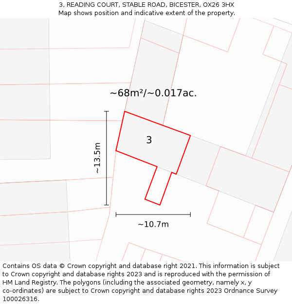 3, READING COURT, STABLE ROAD, BICESTER, OX26 3HX: Plot and title map