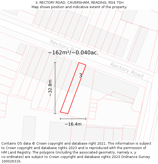 3, RECTORY ROAD, CAVERSHAM, READING, RG4 7SH: Plot and title map