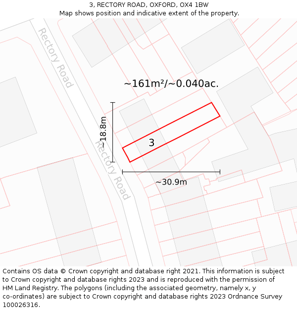 3, RECTORY ROAD, OXFORD, OX4 1BW: Plot and title map