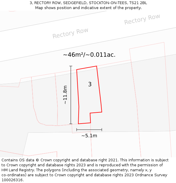 3, RECTORY ROW, SEDGEFIELD, STOCKTON-ON-TEES, TS21 2BL: Plot and title map