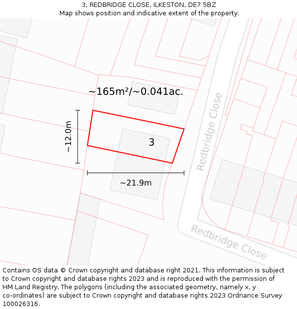 3, REDBRIDGE CLOSE, ILKESTON, DE7 5BZ: Plot and title map